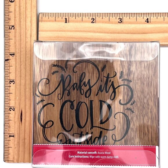 Holiday Time 4-Pack Decorative Coaster Set Baby It's Cold Outside Acacia Wood - Picture 9 of 11